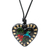 Papier mache pendant necklace, 'Golden Night Hummingbird' - Hand Painted Heart Shaped Hummingbird Pendant Necklace (image 2a) thumbail