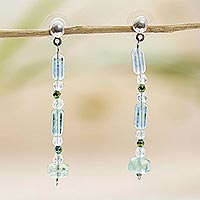 Fluorite beaded dangle earrings, 'Fluid Light' - Artisan Crafted Fluorite Earrings from Mexico