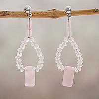 Rose quartz beaded dangle earrings, 'Ephemeral Beauty' - Beaded Rose Quartz Earrings