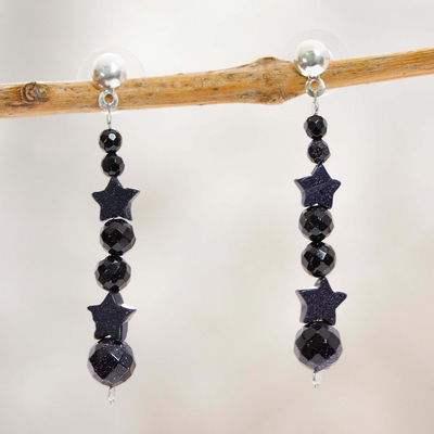 Hematite dangle earrings, 'Star Cascade' - Blue Hematite Dangle Earrings
