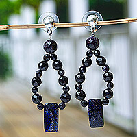 Hematite dangle earrings, 'Midnight Falls' - Artisan Crafted Blue Hematite Earrings