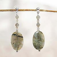 Labradorite beaded dangle earrings, 'Inner Fire' - Artisan Crafted Labradorite Earrings from Mexico