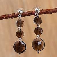 Smoky quartz beaded dangle earrings, 'Cool Shade' - Handcrafted Smoky Quartz Earrings
