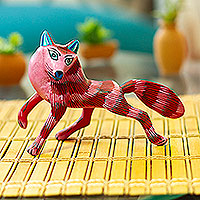 Wood alebrije figurine, 'Rosy Fox' - Artisan Crafted Alebrije from Mexico