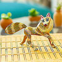 Wood alebrije figurine, 'Golden Fox' - Hand-Painted Wood Alebrije