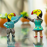 Wood alebrije figurines, 'Dancing Toucans' (pair) - Handmade Bird Alebrijes (Pair)