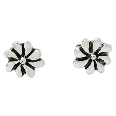 Sterling silver stud earrings, 'Flower of Cuernavaca' - Handcrafted Sterling Stud Earrings