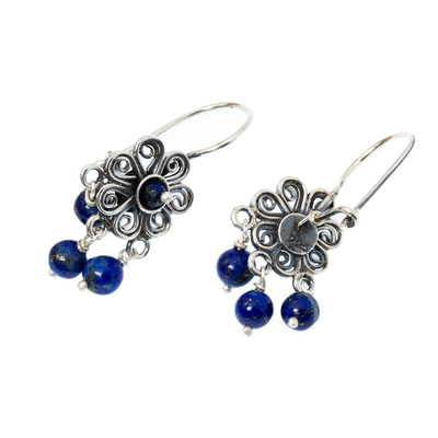 Lapis lazuli dangle earrings, 'Motion in Blue' - Handcrafted Lapis Lazuli Earrings