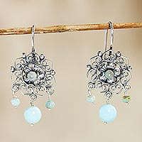 Amazonite dangle earrings, 'Miraculous Flower' - Dangle Earrings with Sterling and Amazonite