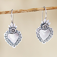 Sterling silver drop earrings, 'Blooming Sacred Heart' - Handcrafted Sterling Drop Earrings