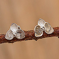 Pendientes de plata de primera ley, 'Dainty Orchid' - Pendientes florales artesanales