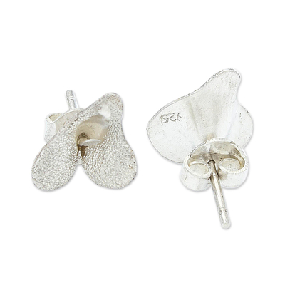 Sterling silver button earrings, 'Delicate Lily' - Floral Button Earrings in Sterling Silver
