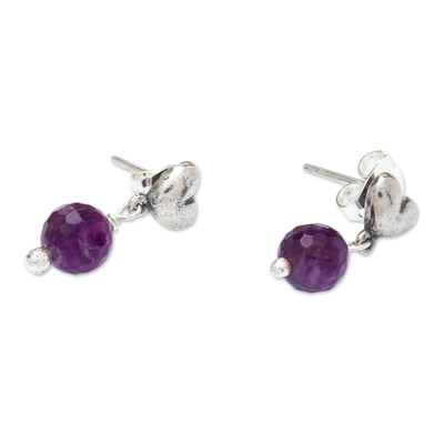 Amethyst dangle earrings, 'Loving Looks' - Artisan Crafted Sterling Earrings with Amethyst