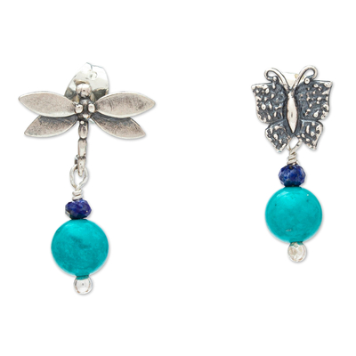 Pendientes colgantes de lapislázuli - Pendientes de mariposa y libélula de ley