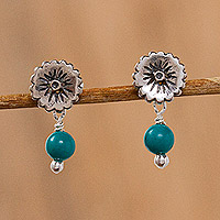 Sterling silver dangle earrings, 'Jungle Blossom' - Sterling Silver Floral Dangle Earrings from Mexico
