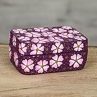 Decorative wood box, 'Cherry Blossoms' - Floral Painted Decorative Box