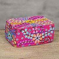 Decorative wood box, 'Floral Profusion' - Artisan Crafted Painted Wood Box