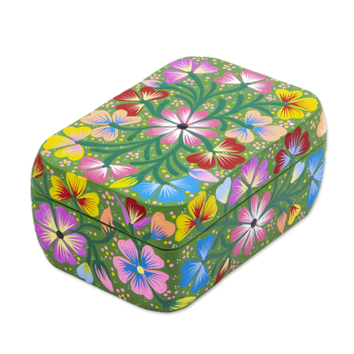Decorative wood box, 'Garden Medley' - Multicolored Floral Decorative Box