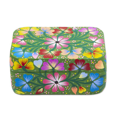 Decorative wood box, 'Garden Medley' - Multicoloured Floral Decorative Box