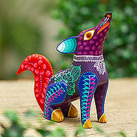 Wood alebrije sculpture, 'Little Coyote' - Multicolored Alebrije Sculpture