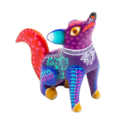 Escultura de alebrije en madera, 'Coyote' - Escultura Alebrije Multicolor
