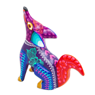 Escultura de alebrije en madera, 'Coyote' - Escultura Alebrije Multicolor