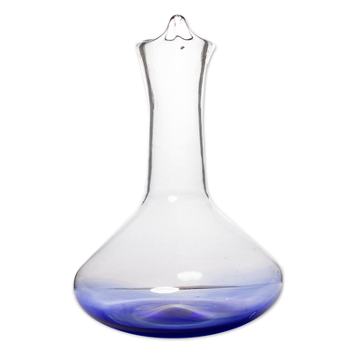 Handblown glass decanter, 'Blue Haze' - Artisan Crafted Glass Decanter