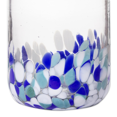 Aqua Handblown Recycled Glass Carafe and Cup Set (Pair) - Delicate Aqua