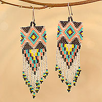 Glass beaded waterfall earrings, 'Diamond Fringe' - Handcrafted Multicolor Beaded Waterfall Earrings