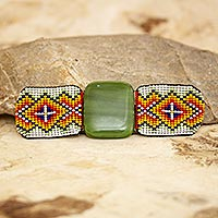 Fused glass pendant bracelet, 'Colors of Zapopan' - Hand Beaded Glass Pendant Bracelet