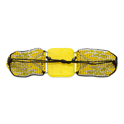 Pulsera colgante de vidrio fusionado - Pulsera de cristal con cuentas amarillas