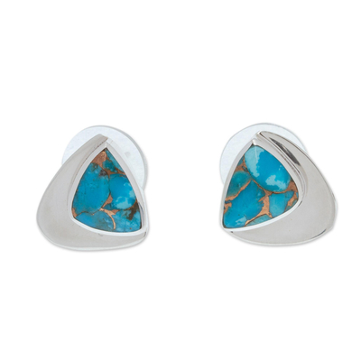 Sterling silver button earrings, 'Contemporary Triangle' - Handcrafted Button Earrings in Taxco Silver