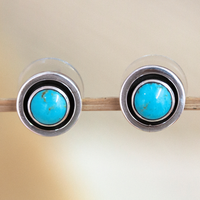 Turquoise button earrings, 'Goddess Glow' - Button Earrings with Natural Turquoise