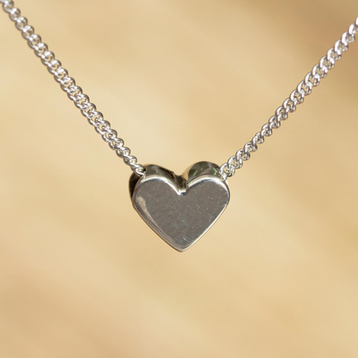 Sterling silver pendant necklace, 'Hopeful Heart' - Taxco Silver Pendant Necklace from Mexico