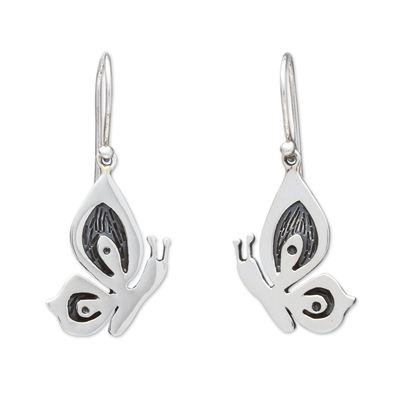 Sterling silver dangle earrings, 'Butterfly Greeting' - Handmade Taxco Sterling Silver Earrings