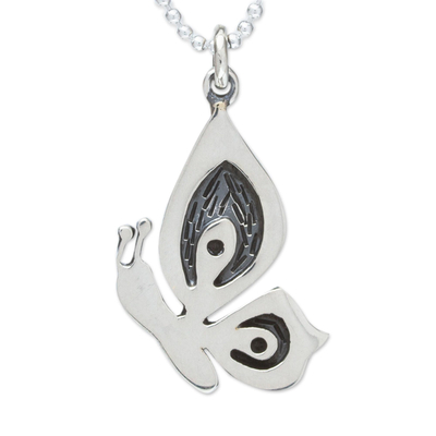 Sterling silver pendant necklace, 'Butterfly Greeting' - Artisan Crafted Taxco Pendant Necklace