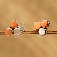 Copper and sterling silver stud earrings, 'Three Points' - Modern Copper and Sterling Stud Earrings
