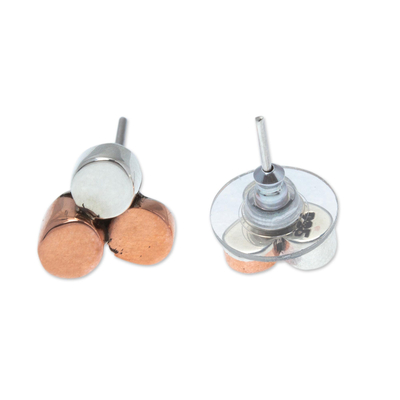 Pendientes de cobre y plata de primera ley - Aretes modernos de cobre y plata esterlina