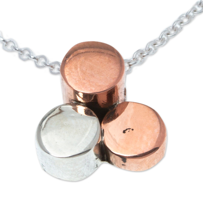 Copper and sterling silver pendant necklace, 'Three Points' - Artisan Crafted Necklace with Copper and Sterling Silver