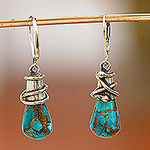 Handmade Taxco Sterling Silver Earrings, 'Bronze Sea Currents'