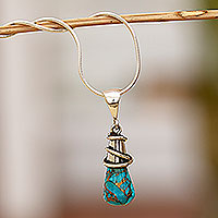Halskette mit Anhänger aus Sterlingsilber, „Bronze-Meeresströmungen“ – Kunsthandwerklich gefertigte Taxco-Halskette aus Sterlingsilber