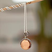 Copper and sterling silver pendant necklace, 'Helios' - Handmade Copper Sphere Pendant Necklace