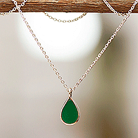 Onyx pendant necklace, 'Allegria' - Green Onyx Pendant Necklace