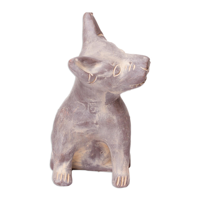 Ceramic ocarina, 'Grey Aztec Puppy' - Western Mexico Pre-Hispanic Ceramic Grey Dog Ocarina Flute