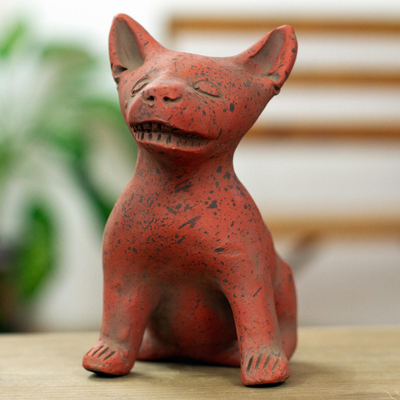 Ocarina de cerámica - Flauta de ocarina de perro de cerámica roja prehispánica del oeste de México