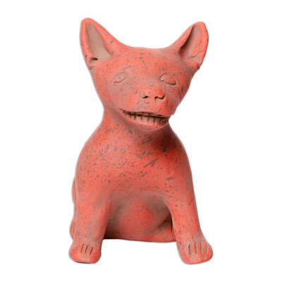 Western Mexico Pre-Hispanic Red Ceramic Dog Ocarina Flute