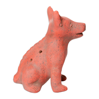 Keramische Okarina - Westmexiko prähispanische Hunde-Okarina-Flöte aus roter Keramik
