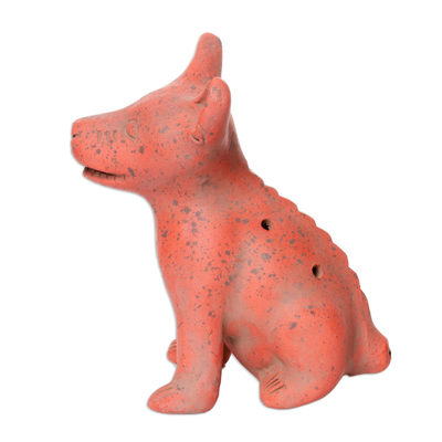 Ocarina de cerámica - Flauta de ocarina de perro de cerámica roja prehispánica del oeste de México