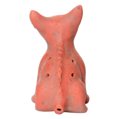Keramische Okarina - Westmexiko prähispanische Hunde-Okarina-Flöte aus roter Keramik