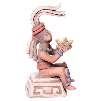 Ceramic figurine, 'Offering of Maize' - Mexico Archaeology Terracotta Corn God Sculpture